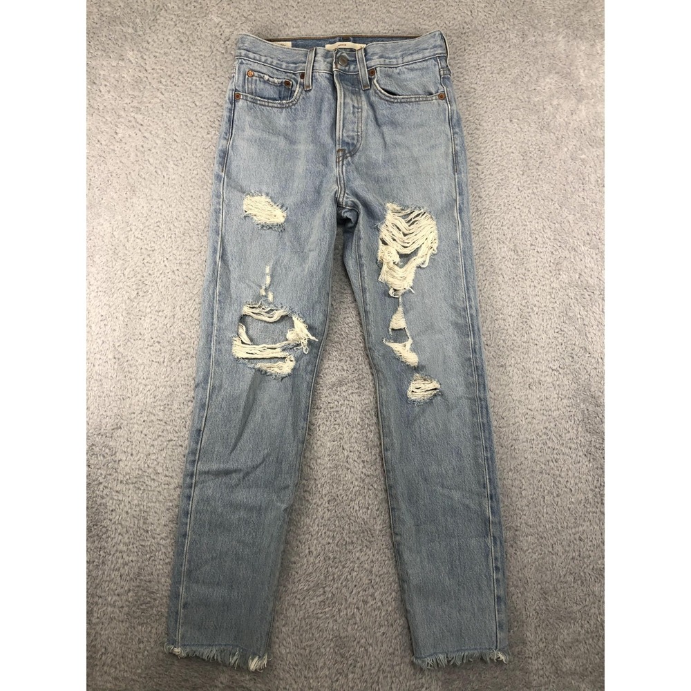 Levis Jeans Womens 26x27.5 (Tag 24) Blue Big E Wedgie Distressed Premium